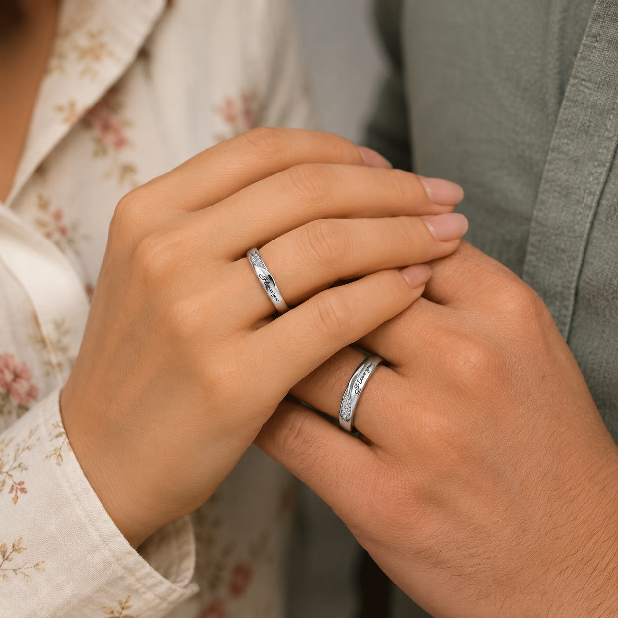 Silver I Love You Engraved Couple Band Ring