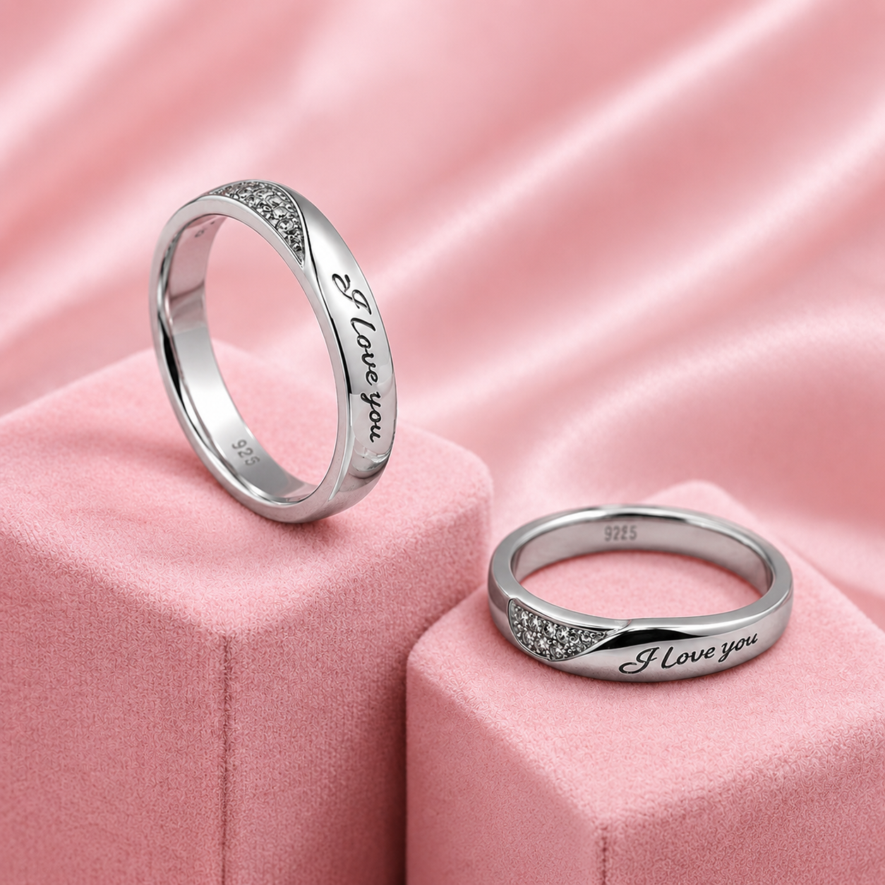 Silver I Love You Engraved Couple Band Ring