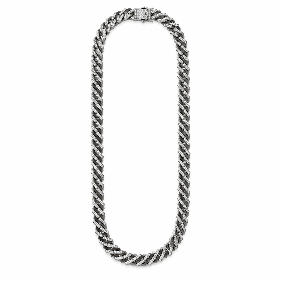 Silver Iced Pave Cuban Link Chain