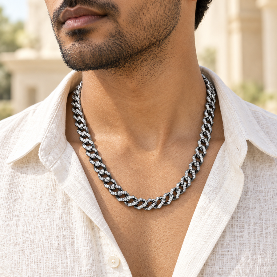 Silver Iced Pave Cuban Link Chain