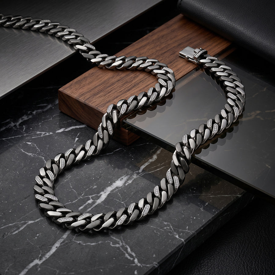 Silver Iced Pave Cuban Link Chain