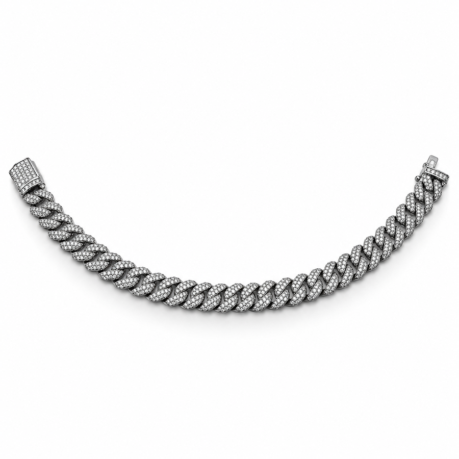 Silver Iced Pave Cuban Link Mens Bracelet