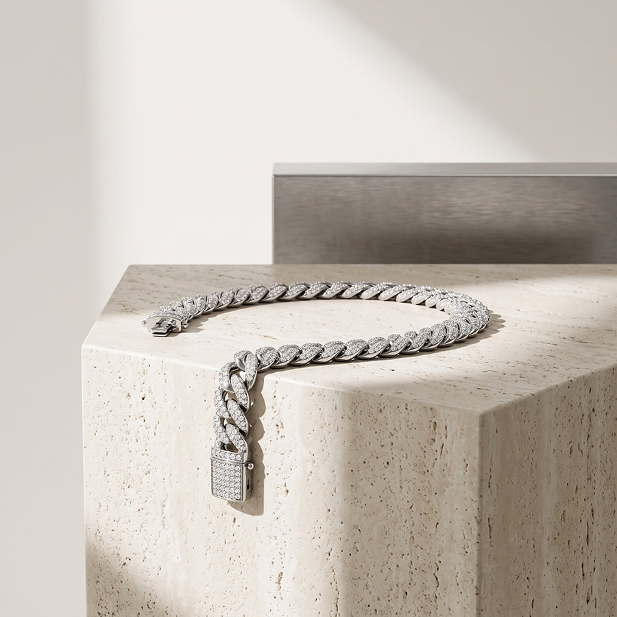 Silver Iced Pave Cuban Link Mens Bracelet