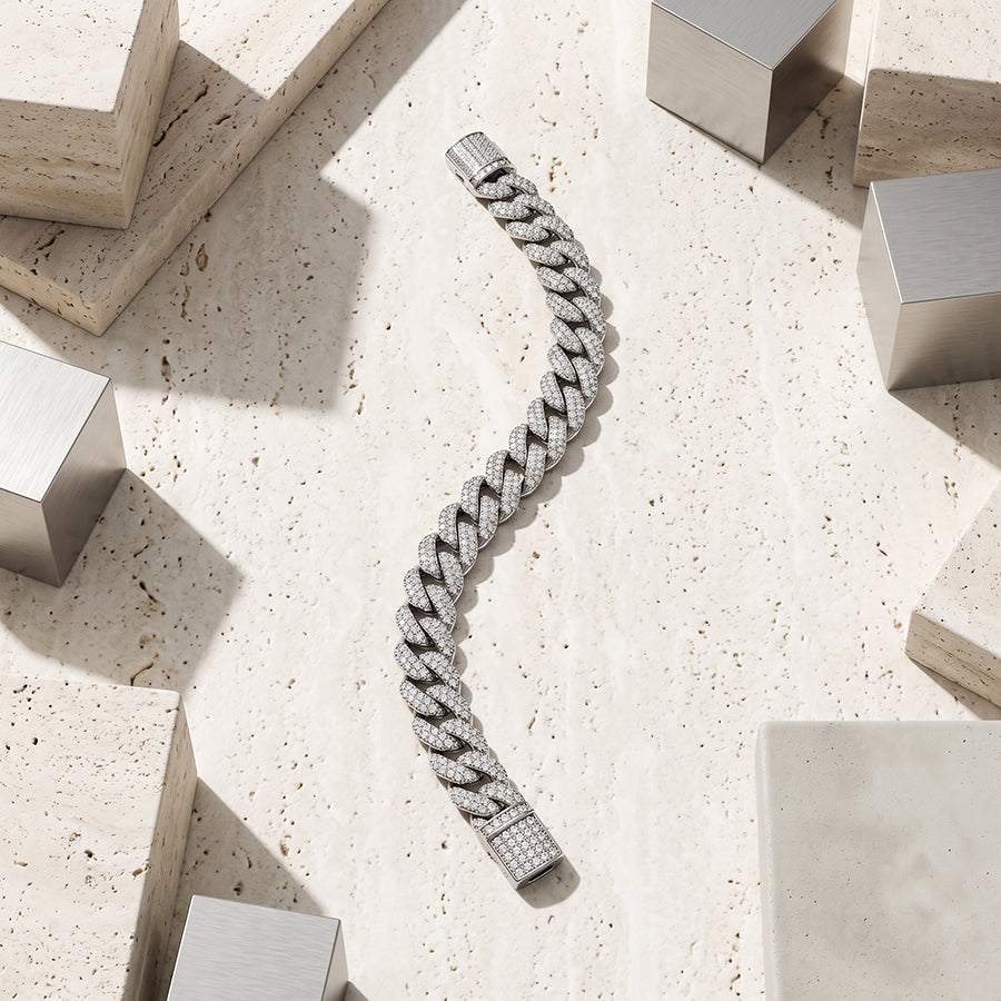 Silver Iced Pave Cuban Link Mens Bracelet