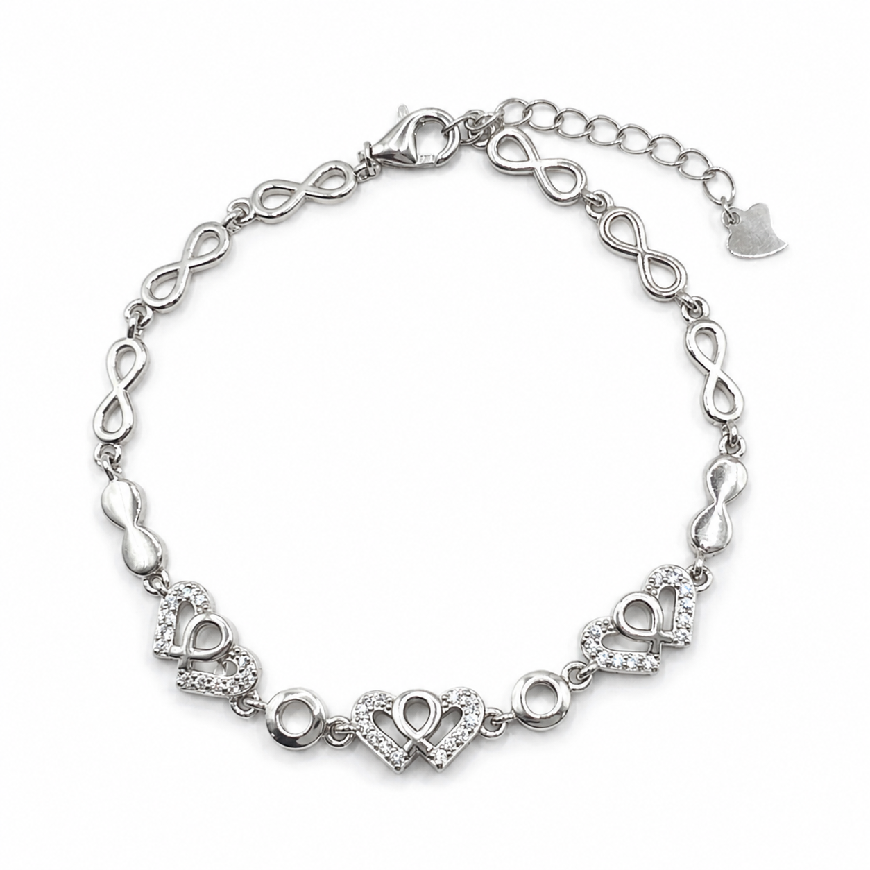 Silver Infinity Heart Link Bracelet
