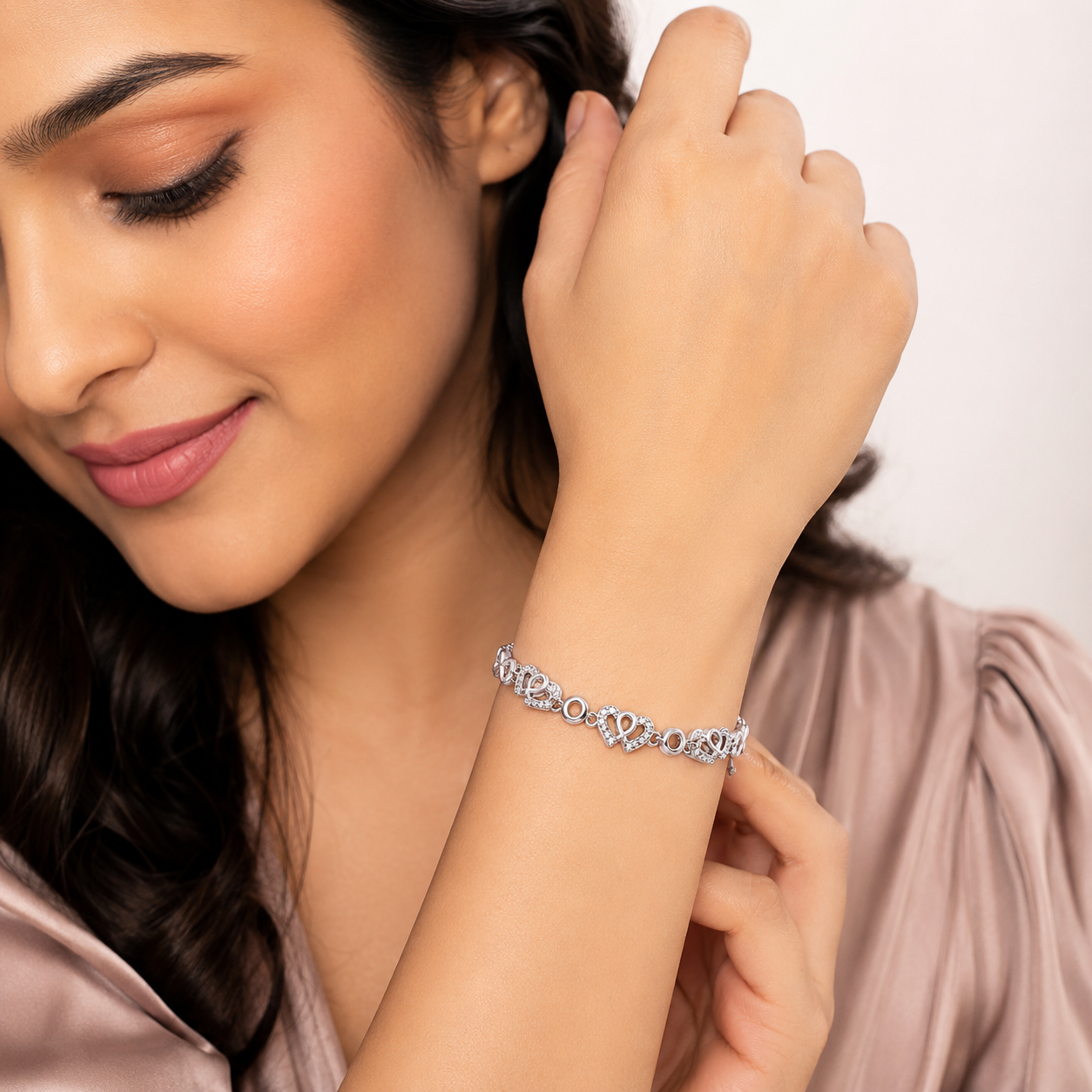 Silver Infinity Heart Link Bracelet