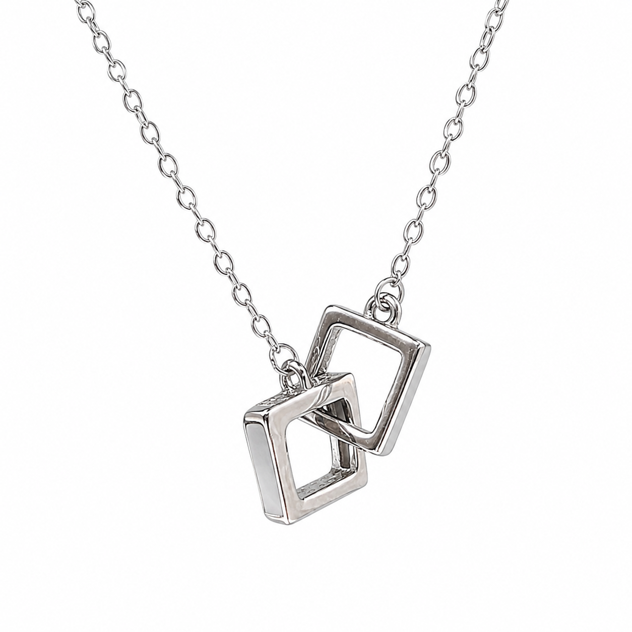 Silver Interlocking Double Square Necklace