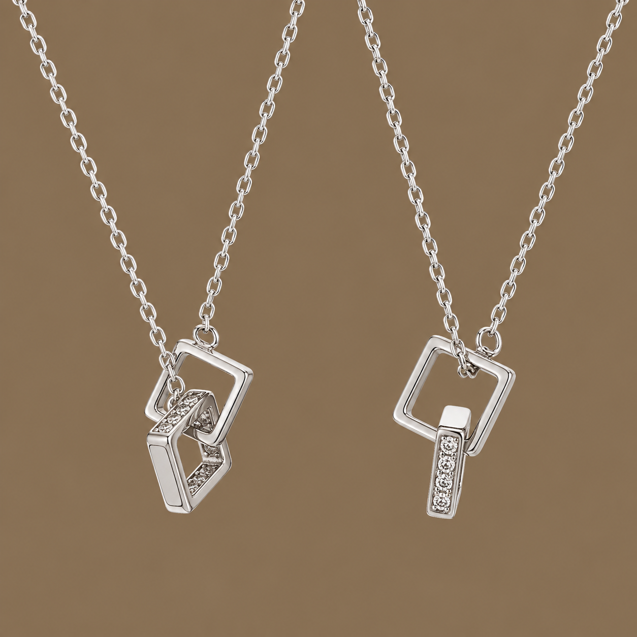 Silver Interlocking Double Square Necklace