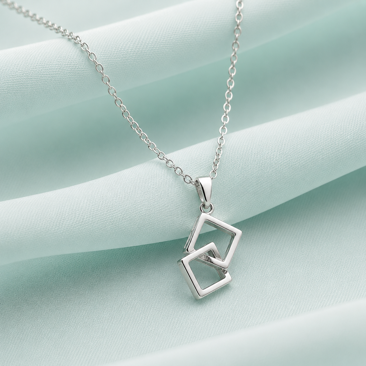 Silver Interlocking Double Square Necklace