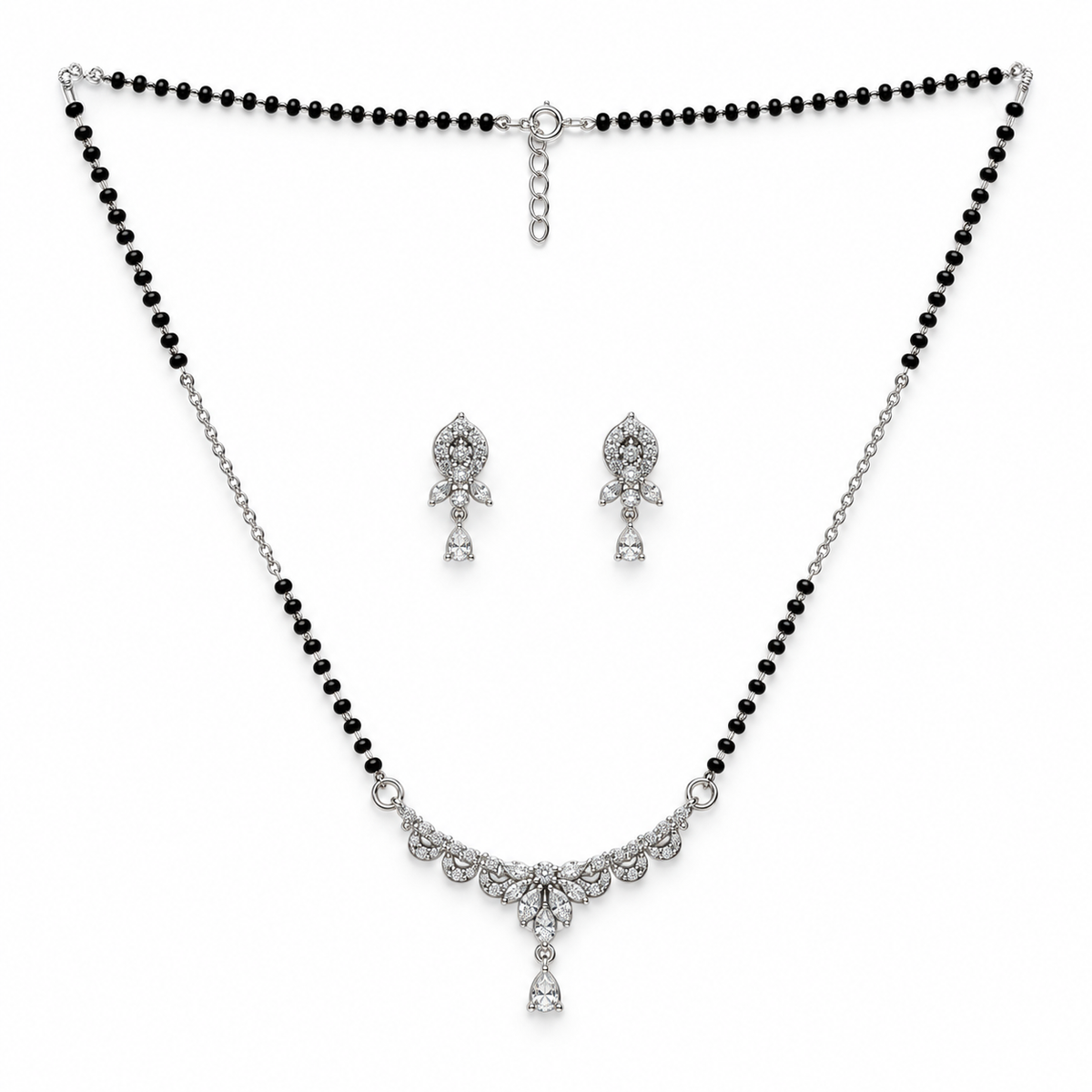 Silver Leaf Garland Pear Drop Mangalsutra Set