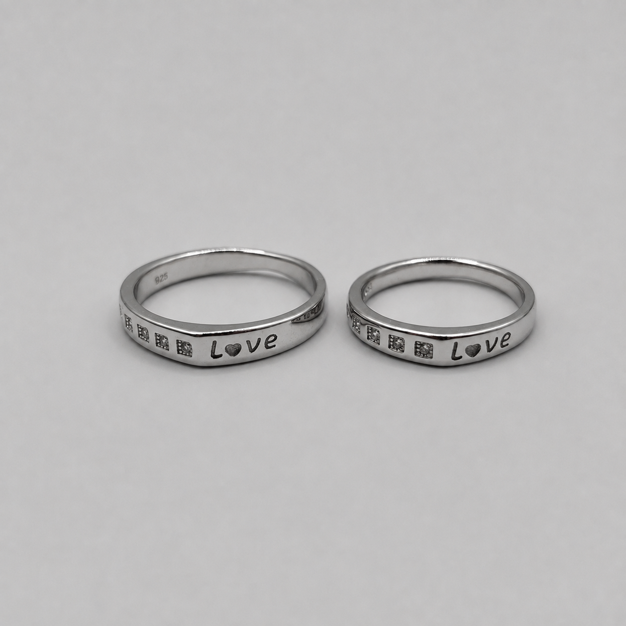 Silver Love Heart Engraved Couple Band Ring