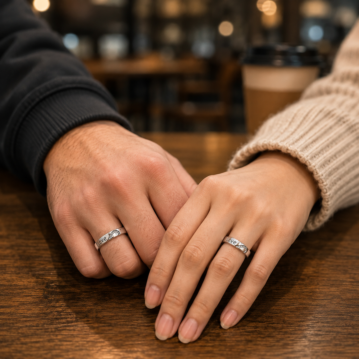 Silver Love Pave Wave Couple Band Ring