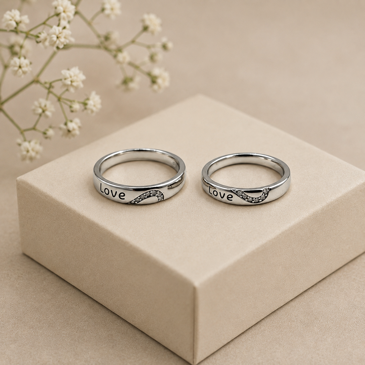 Silver Love Pave Wave Couple Band Ring