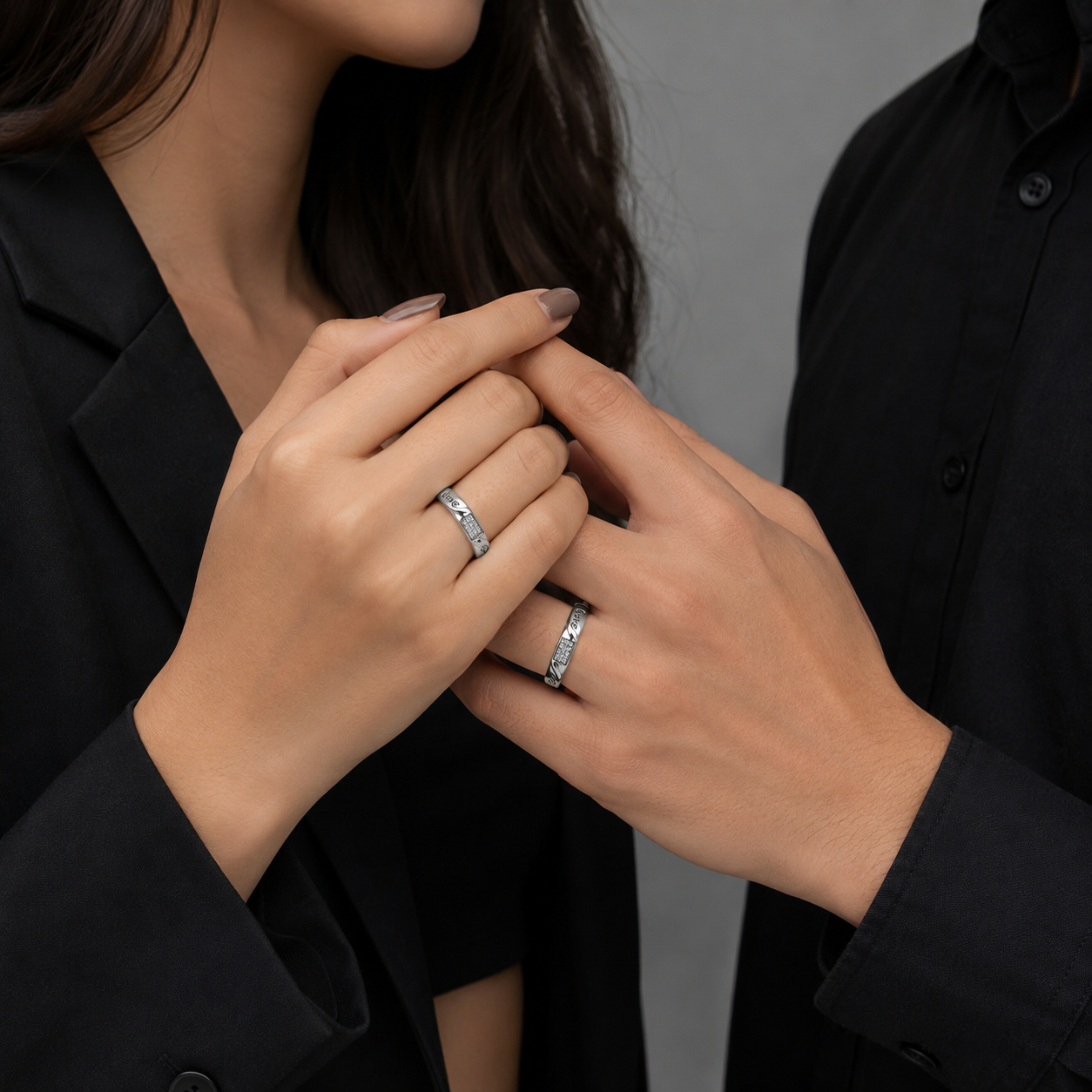 Silver Love Script Pave Panel Couple Band Ring