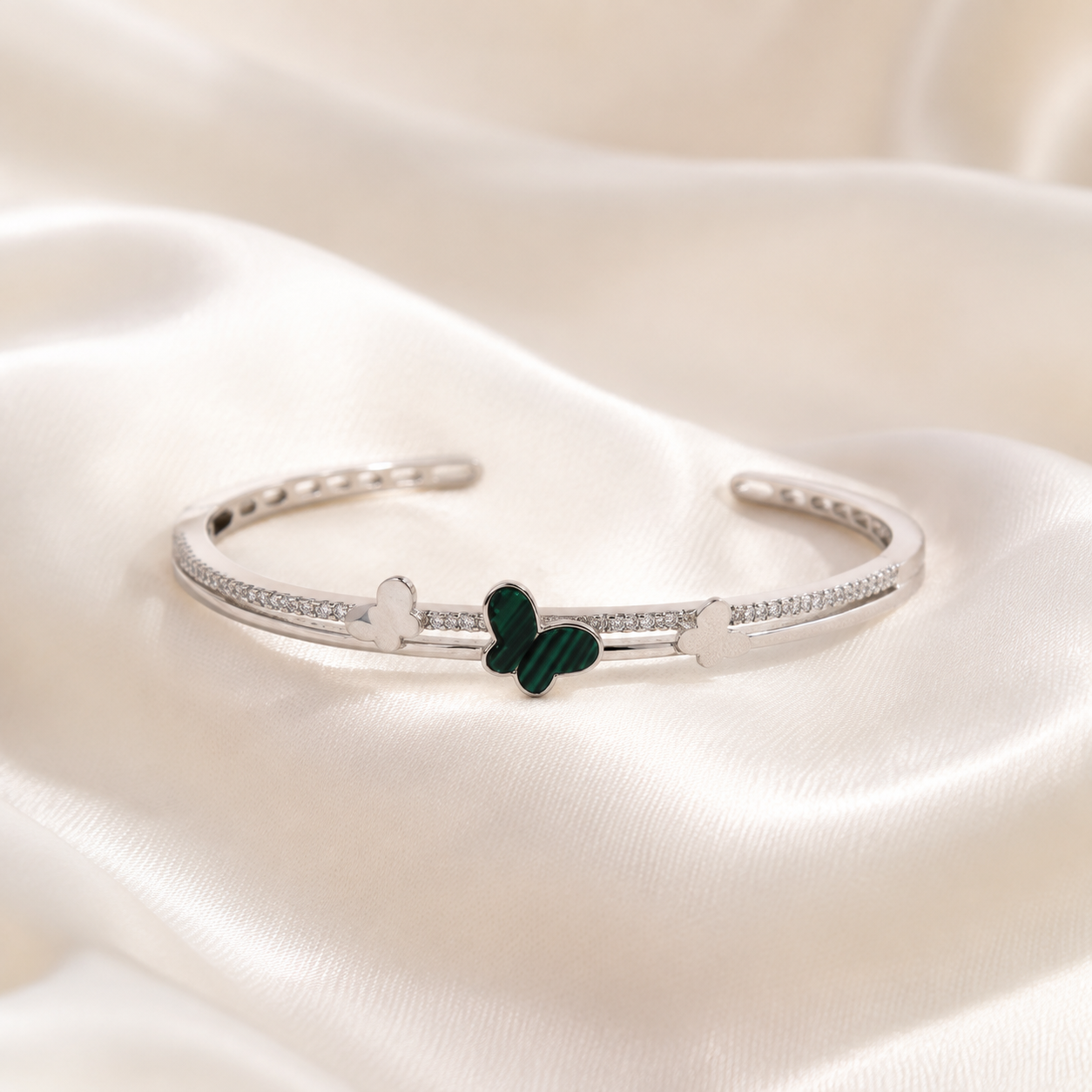 Silver Malachite Butterfly Cuff Bracelet