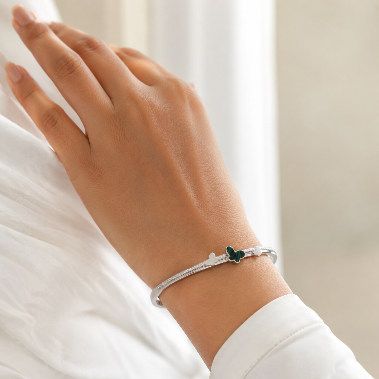 Silver Malachite Butterfly Cuff Bracelet