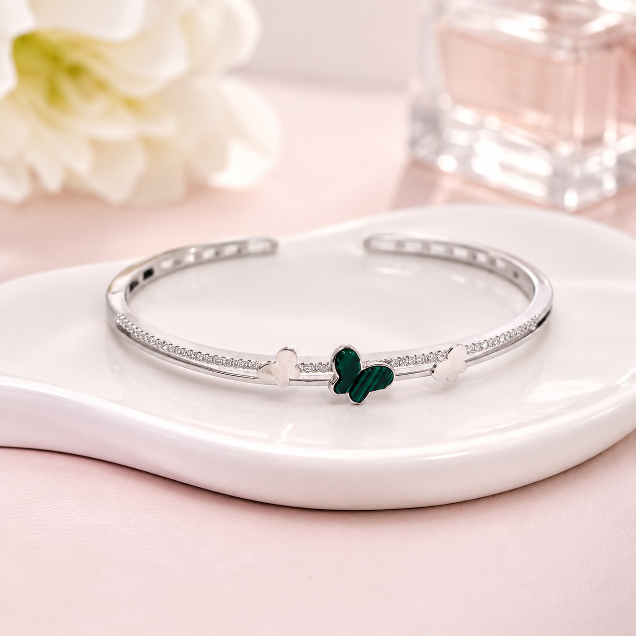 Silver Malachite Butterfly Cuff Bracelet