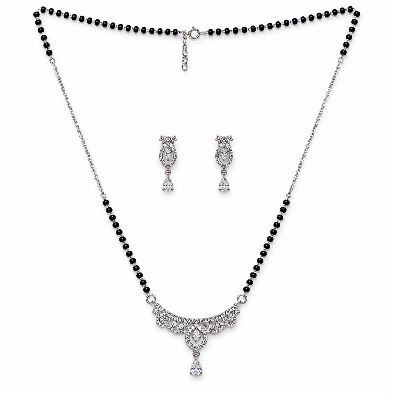 Silver Marquise Arch Pear Drop Mangalsutra Set