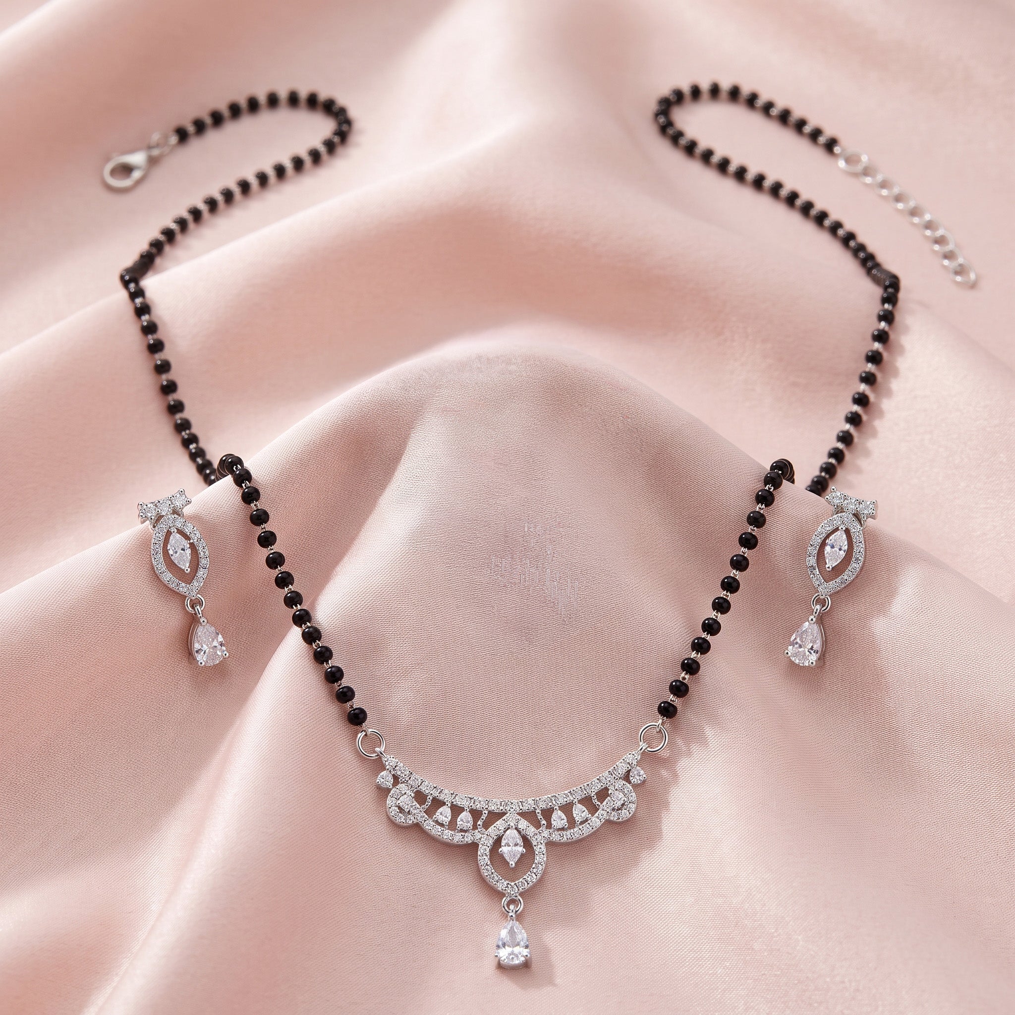 Silver Marquise Arch Pear Drop Mangalsutra Set