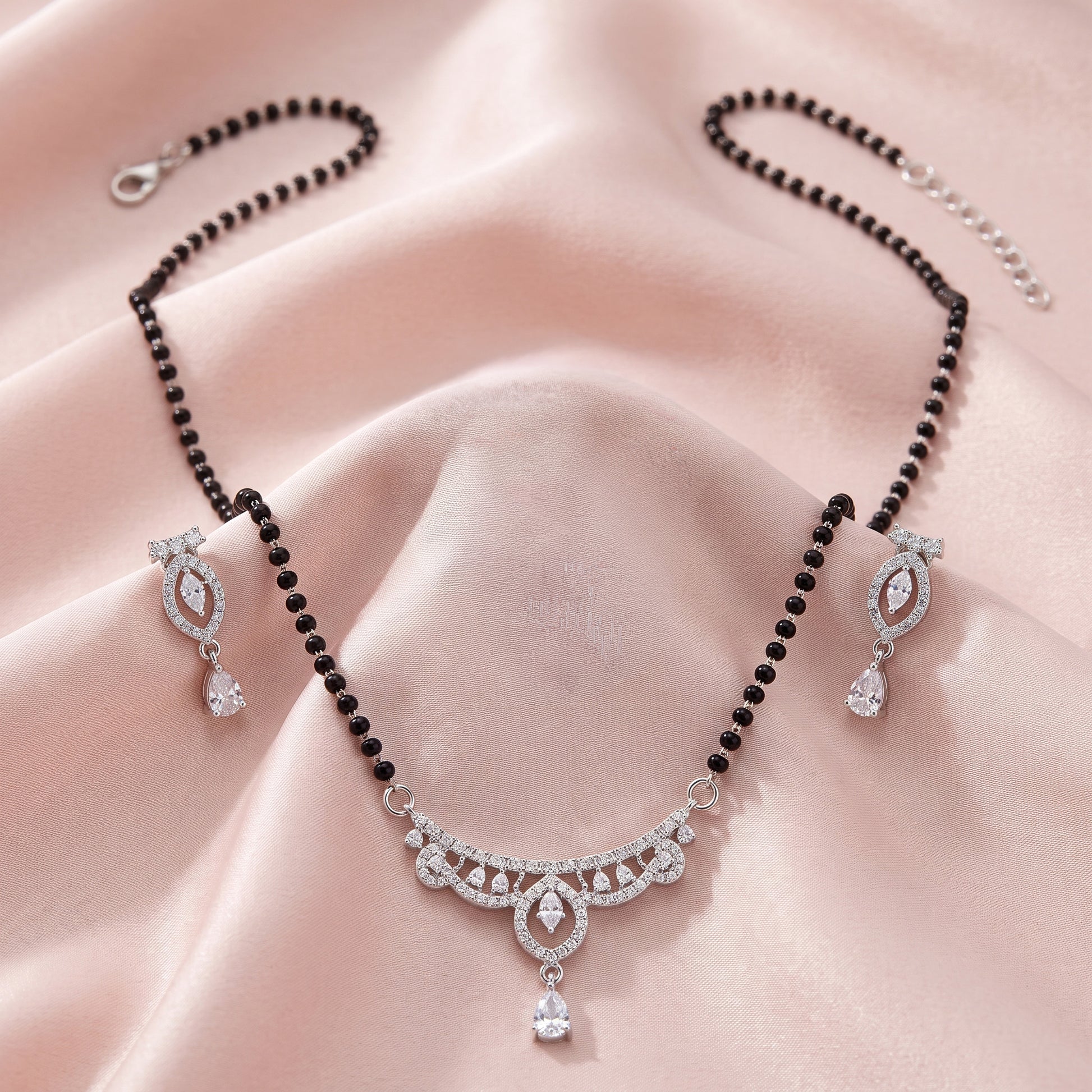 Silver Marquise Arch Pear Drop Mangalsutra Set