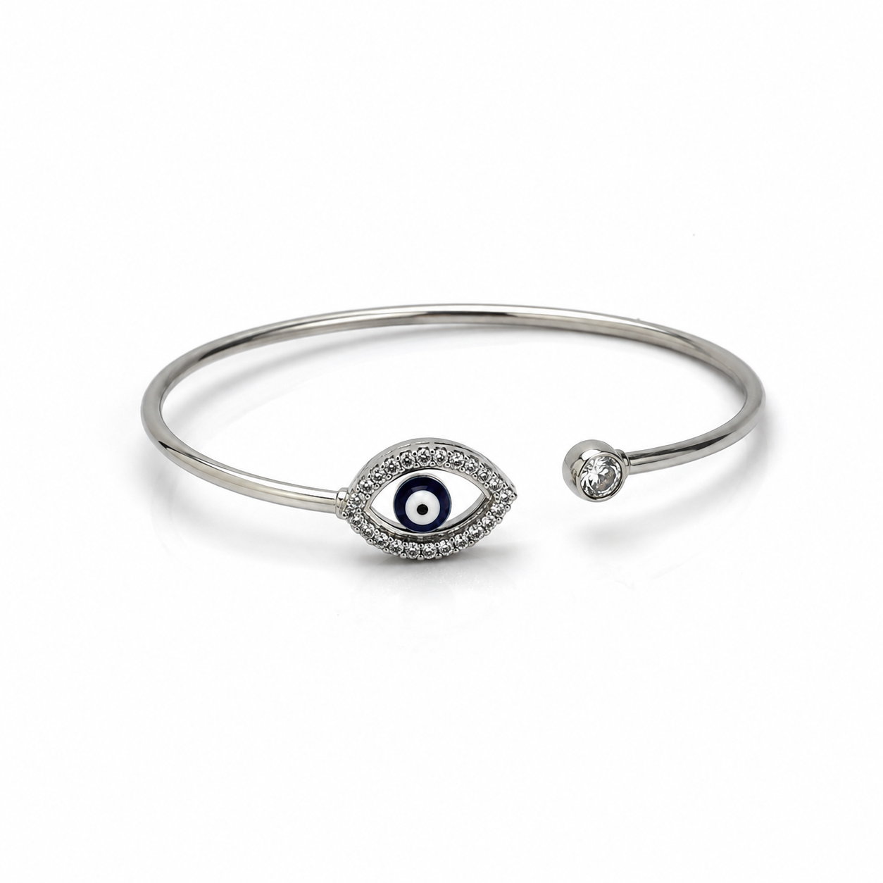 Silver Marquise Evil Eye Open Cuff Bracelet