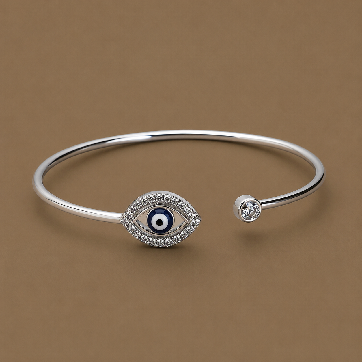 Silver Marquise Evil Eye Open Cuff Bracelet
