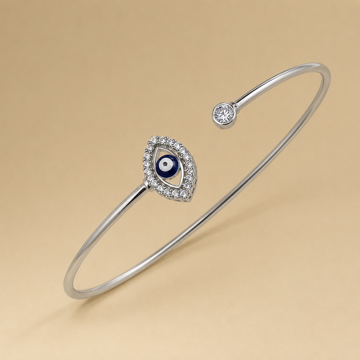 Silver Marquise Evil Eye Open Cuff Bracelet