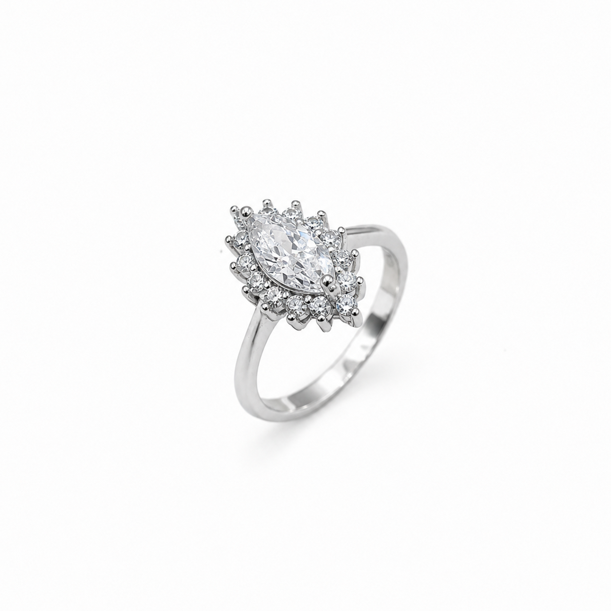 Silver Marquise Halo Solitaire Ring