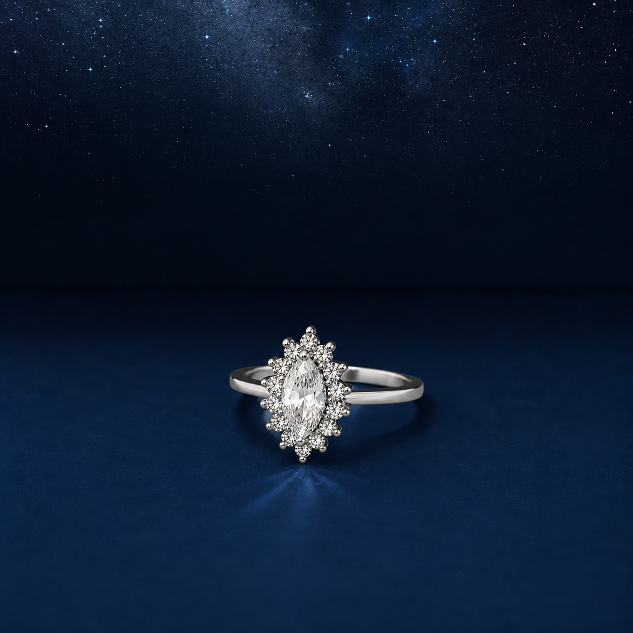 Silver Marquise Halo Solitaire Ring