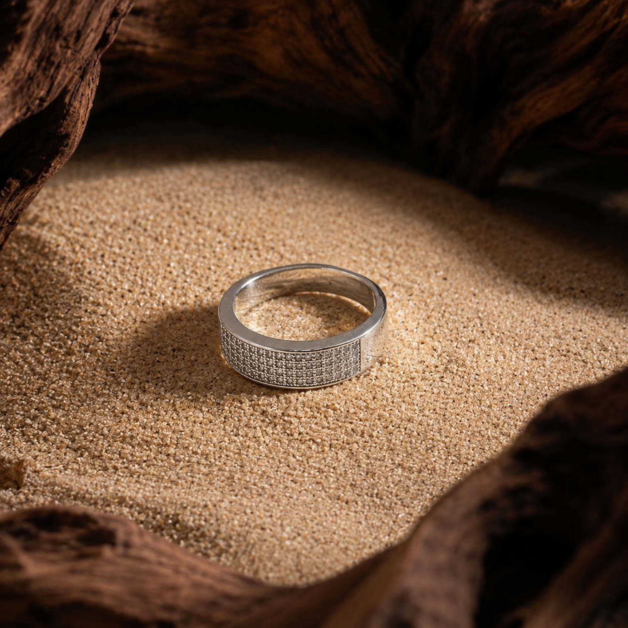 Silver Micro Pave Wide Mens Band Ring
