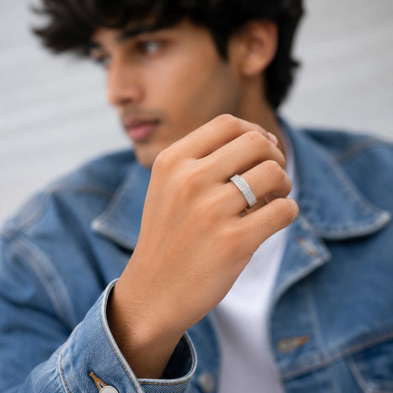 Silver Micro Pave Wide Mens Band Ring