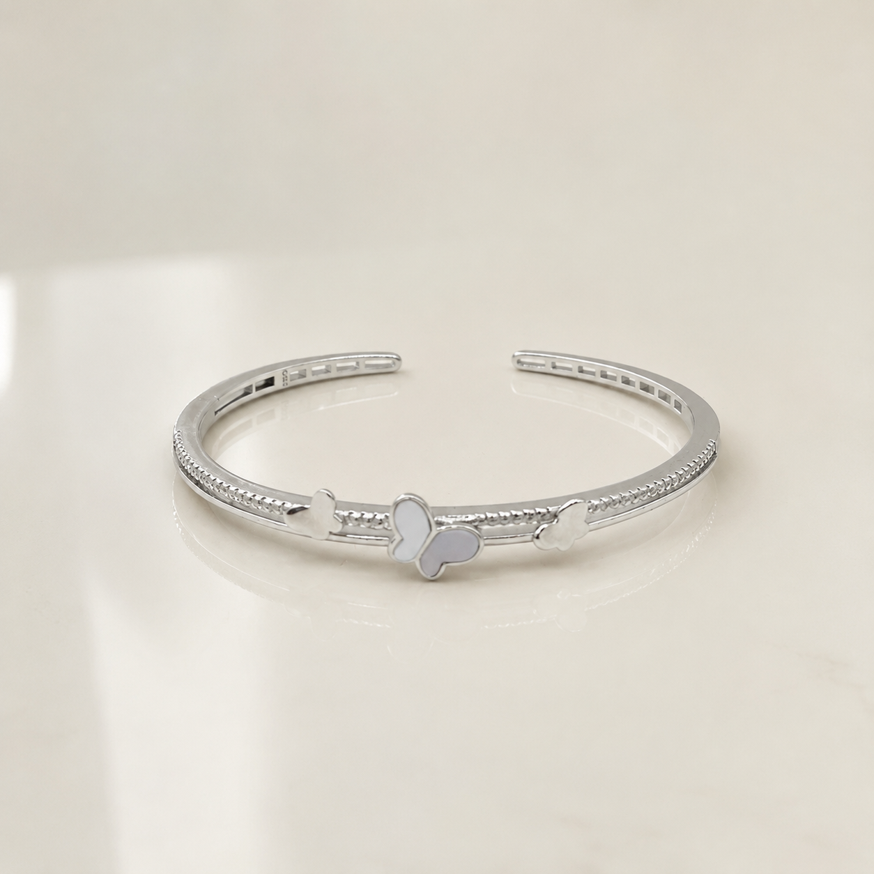 Silver Mother of Pearl Butterfly Cuff Bracelet