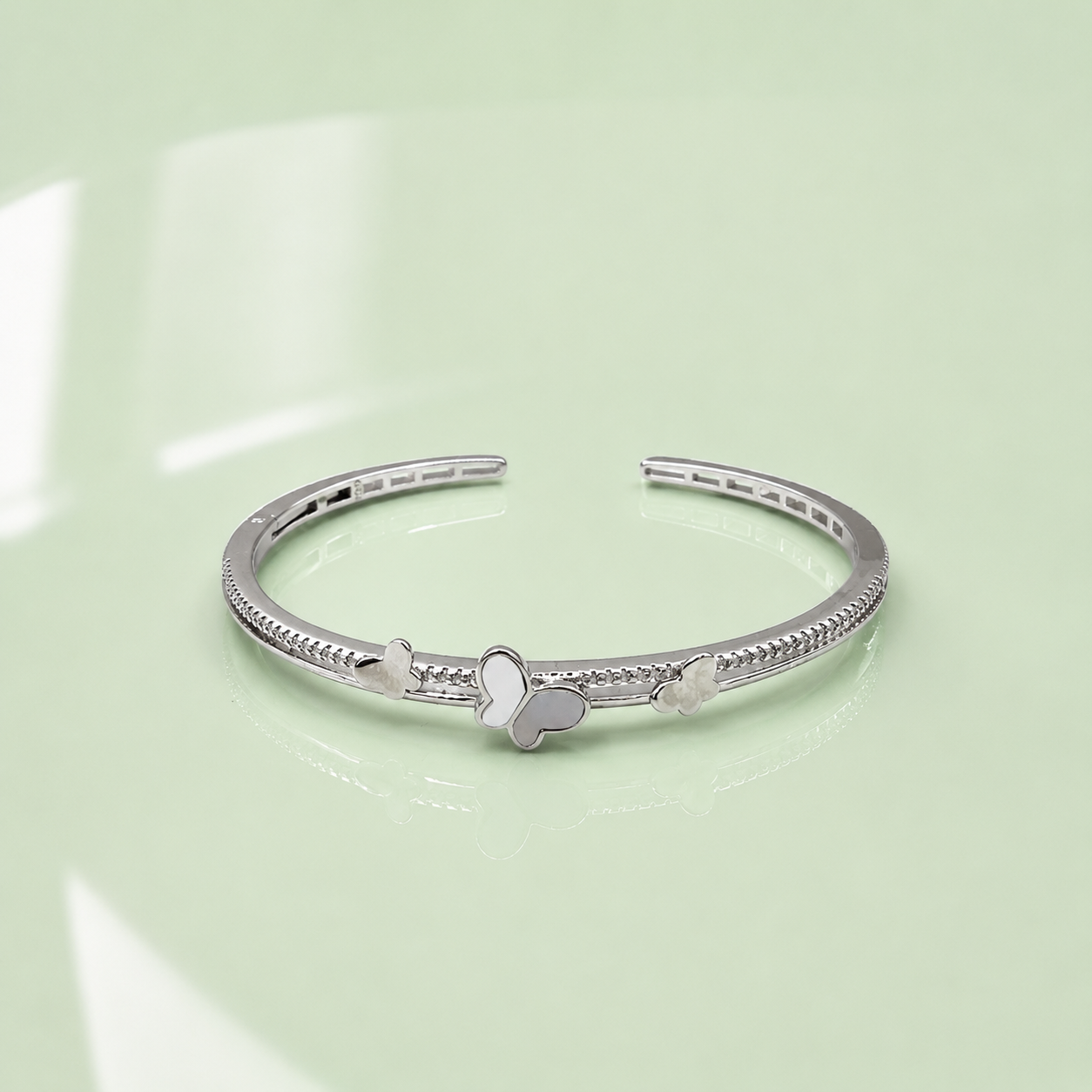 Silver Mother of Pearl Butterfly Cuff Bracelet