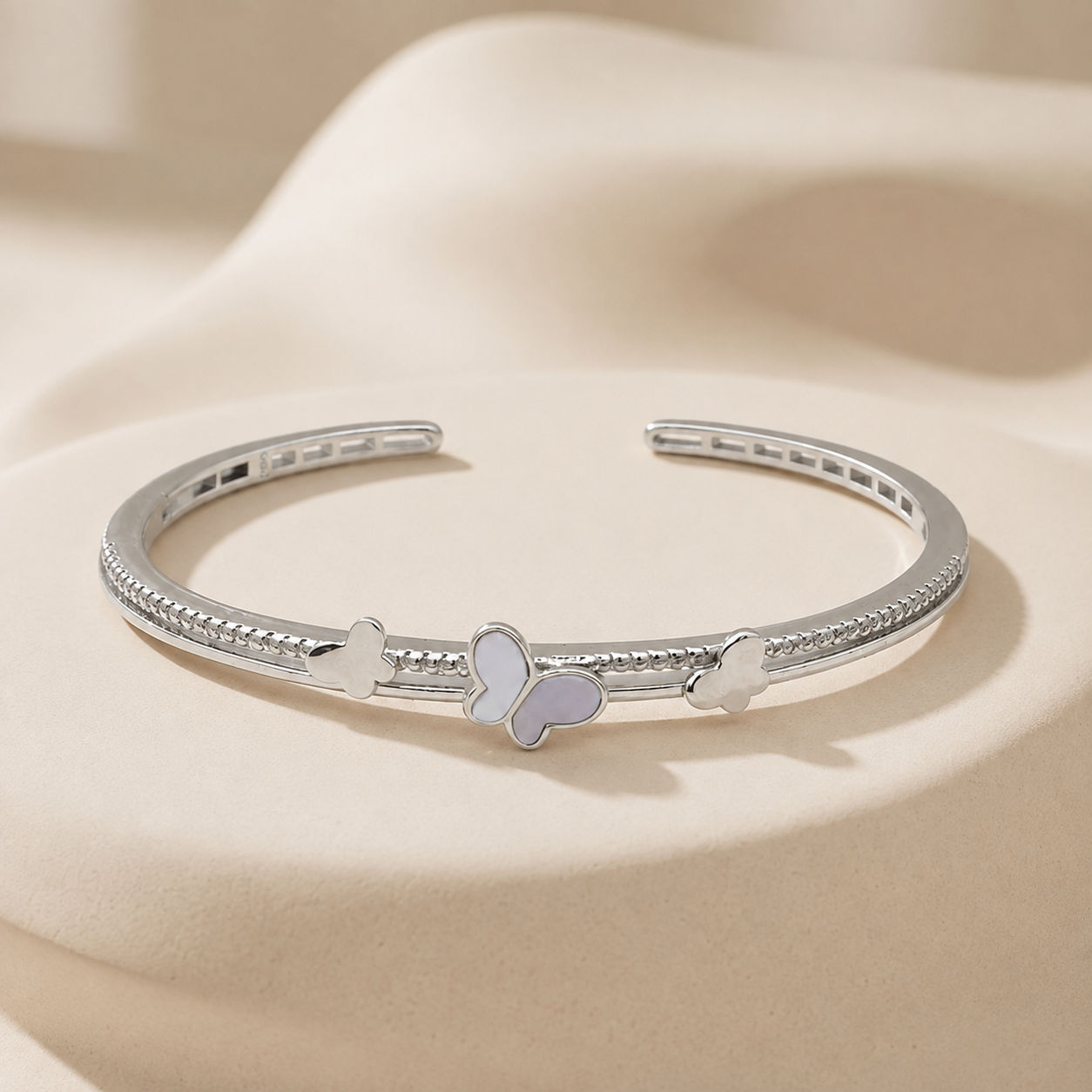 Silver Mother of Pearl Butterfly Cuff Bracelet