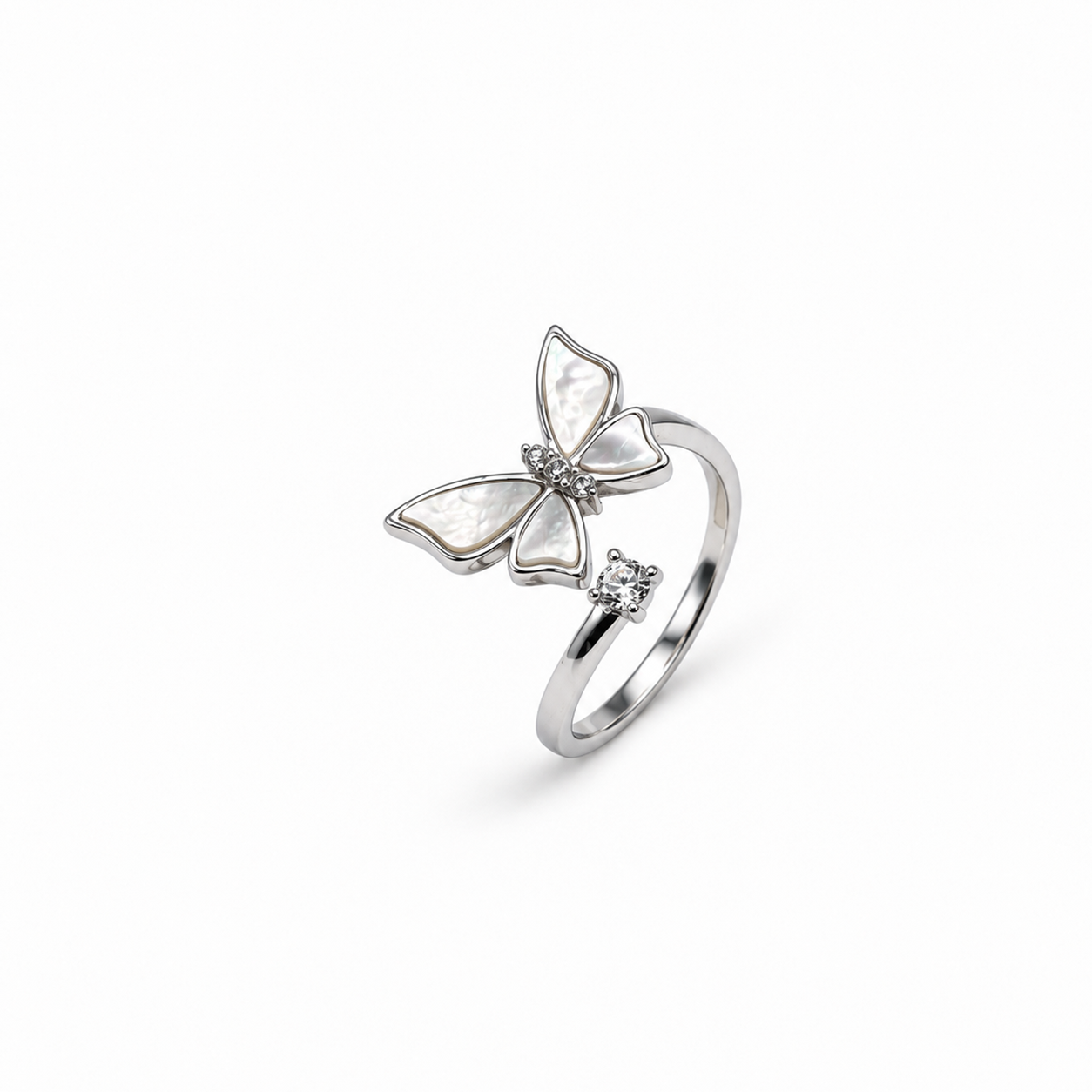 Silver Mother of Pearl Butterfly Ring