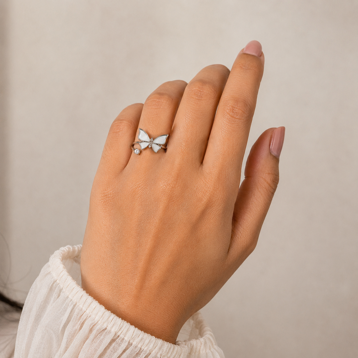 Silver Mother of Pearl Butterfly Ring