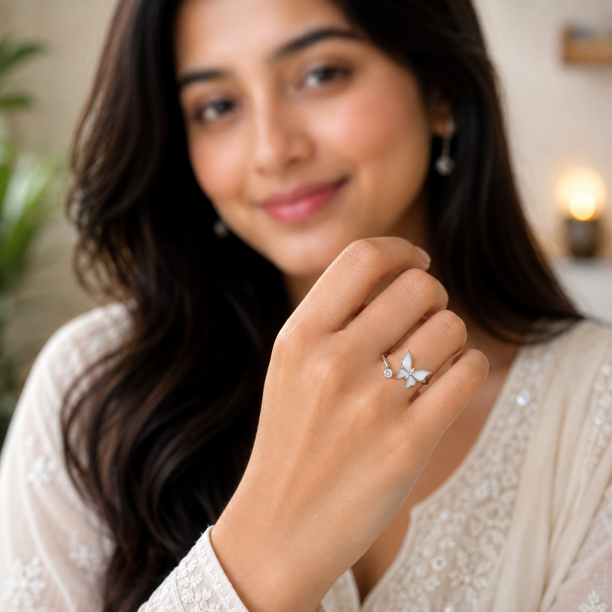 Silver Mother of Pearl Butterfly Ring