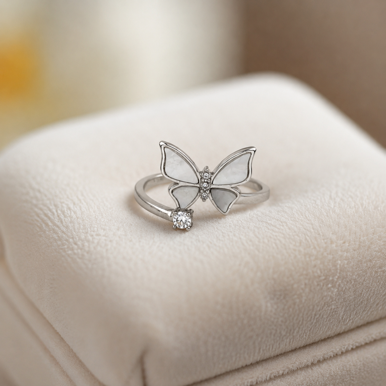 Silver Mother of Pearl Butterfly Ring