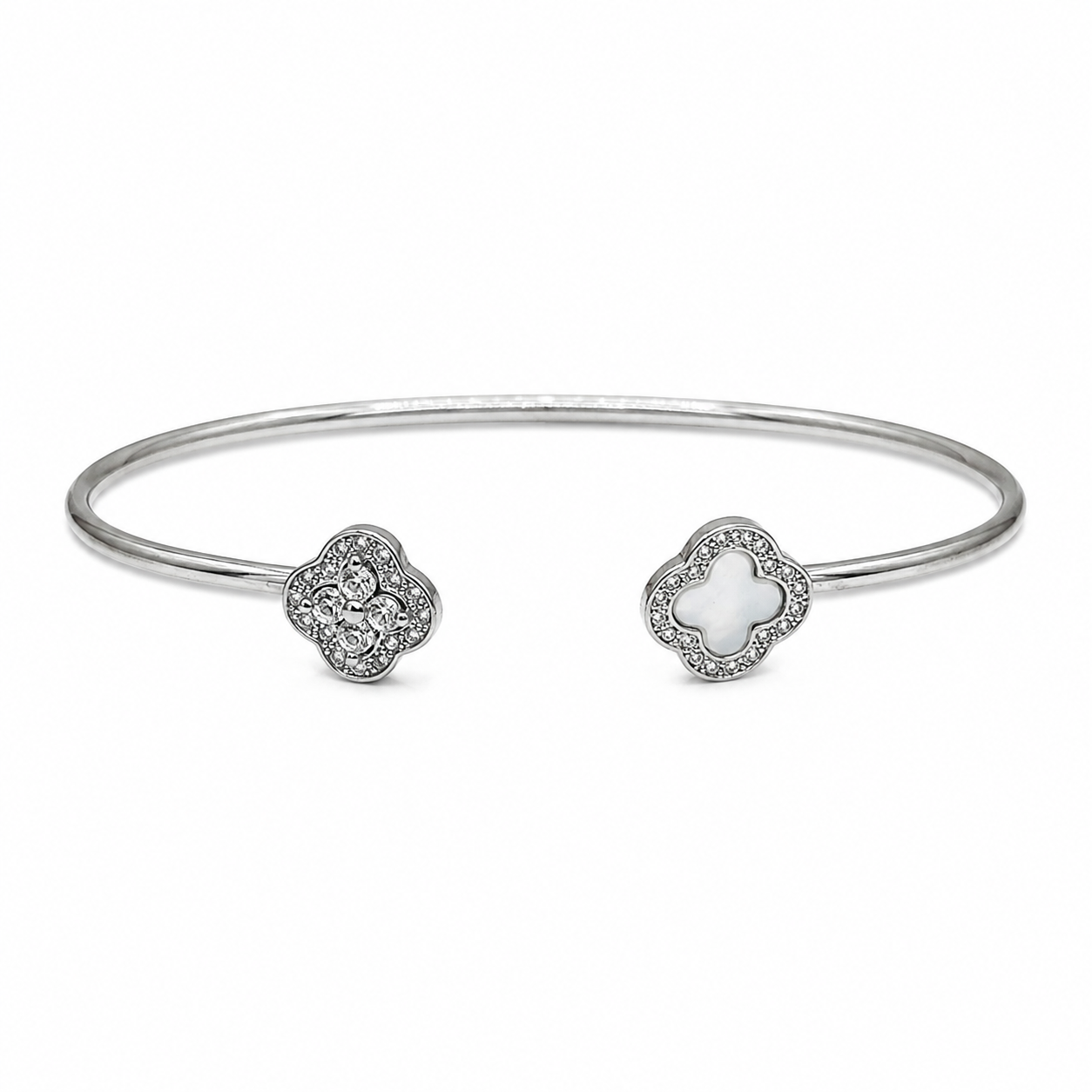 Silver Mother of Pearl Clover Cuff Bracelet