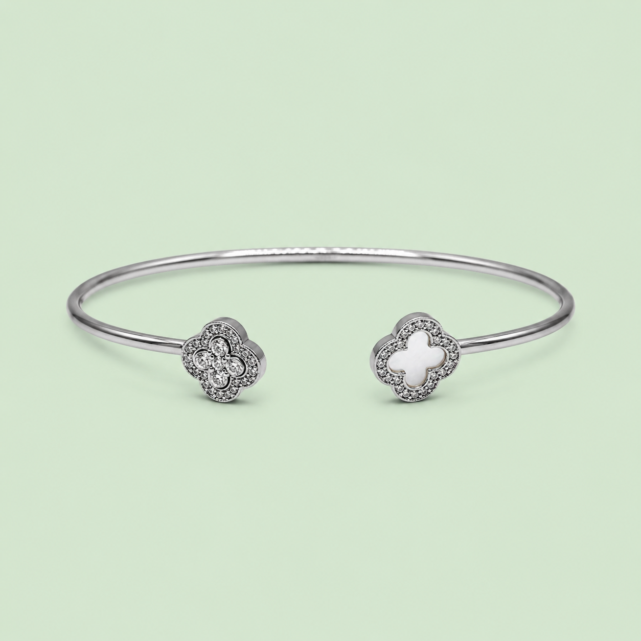 Silver Mother of Pearl Clover Cuff Bracelet