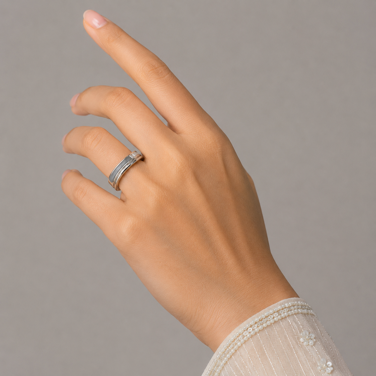 Silver Mother of Pearl Crossover Band Ring