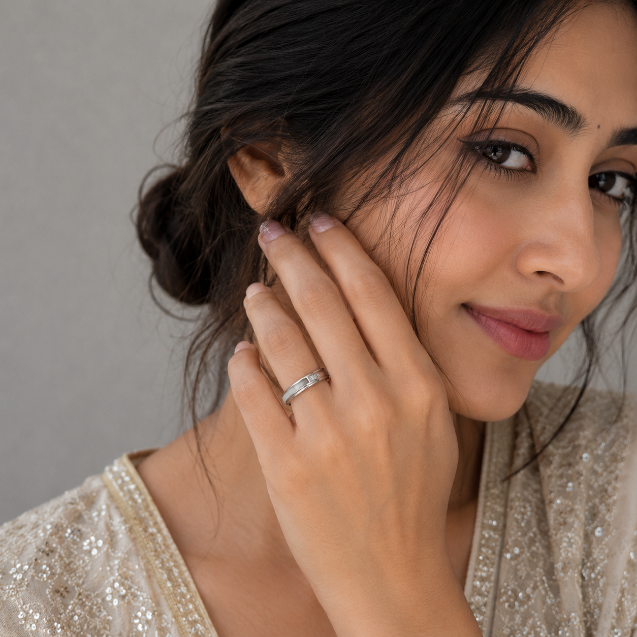 Silver Mother of Pearl Crossover Band Ring