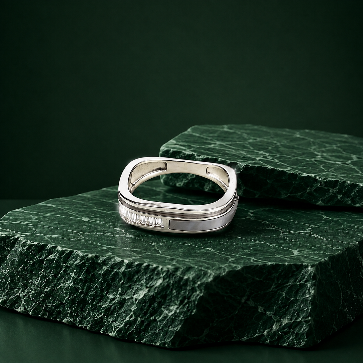 Silver Mother of Pearl Crossover Band Ring