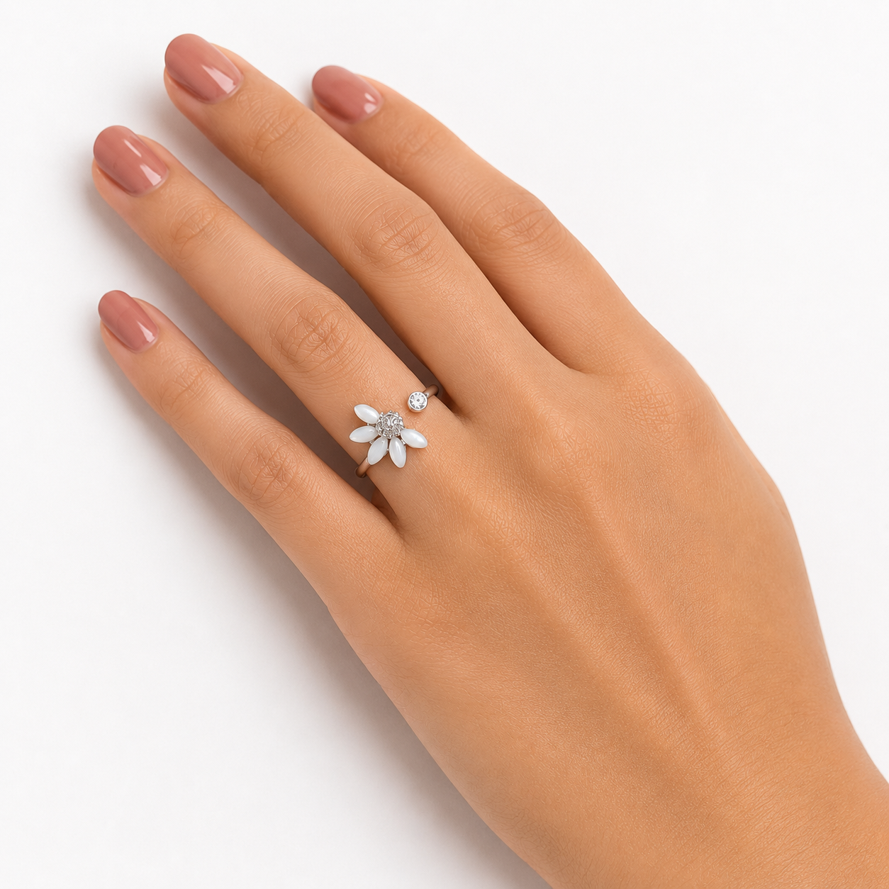 Silver Mother of Pearl Daisy Open Ring