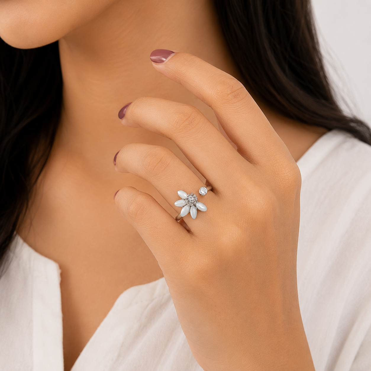 Silver Mother of Pearl Daisy Open Ring