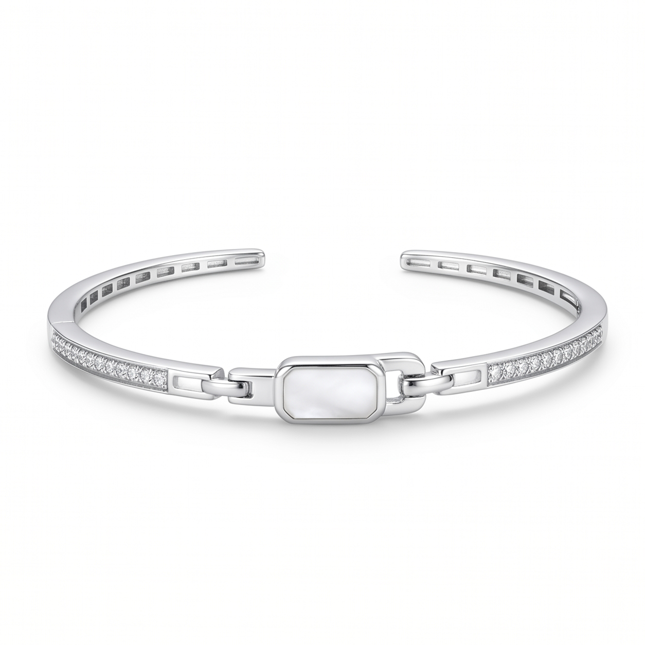Silver Mother of Pearl Link Cuff Bracelet