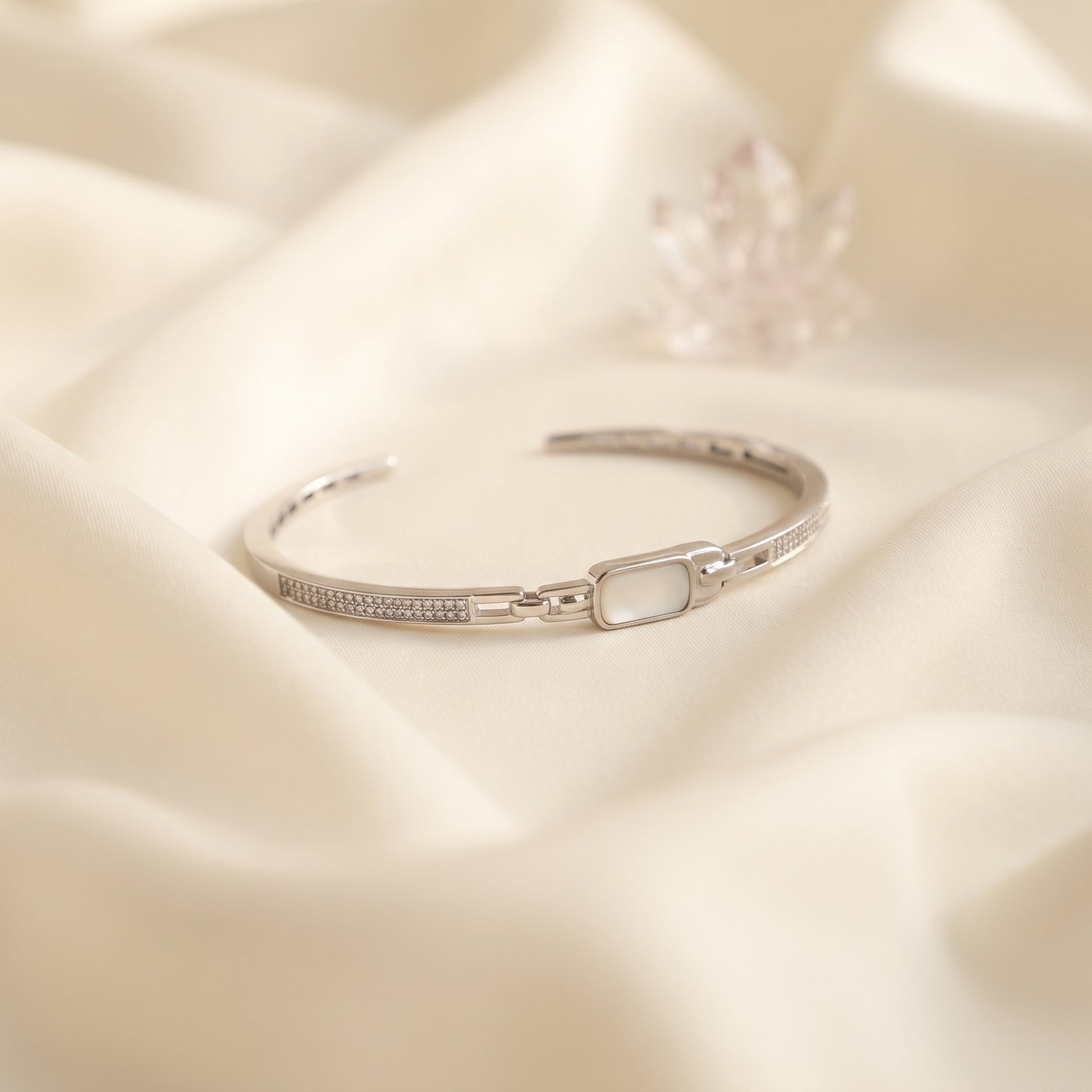 Silver Mother of Pearl Link Cuff Bracelet