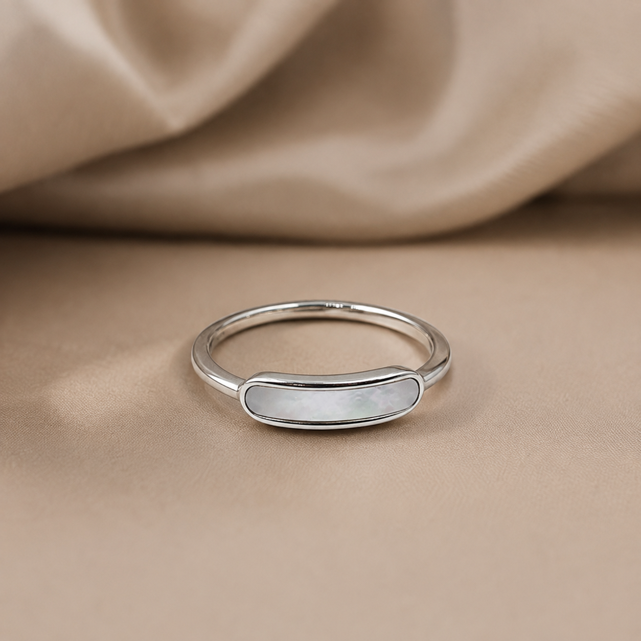 Silver Mother of Pearl Slim Bar Ring