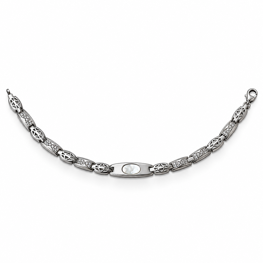 Silver Mother of Pearl Star Link Mens Bracelet