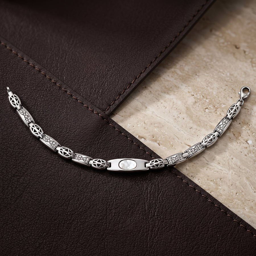 Silver Mother of Pearl Star Link Mens Bracelet